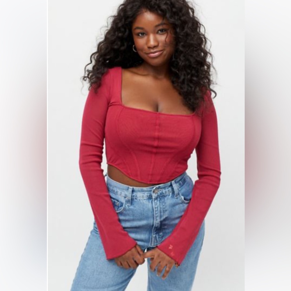 Urban Outfitters Persephone Mesh Corset Top PLUM XS
